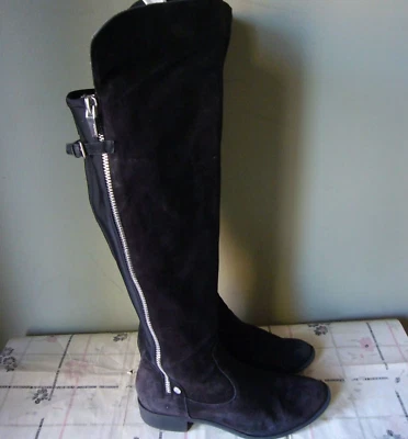 Calvin Klein Gladys Black Suede Over the Knee Boot Stretch Panel Exposed Zip  8 - Image 1 of 4