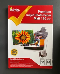 Inkrite A4 Premium Inkjet Matt Paper - 190gsm A4 x 50 sheets (INC VAT) - Imagen 1 de 1
