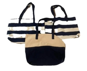 3 Reusable Canvas Tote Shoulder Bags for Shopping, School, Beach, Travel-NWT - Picture 1 of 7