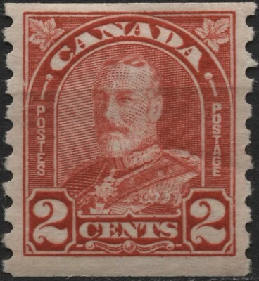 Canada 1930 #181 2c deep red perf 8 vert coil KGV Arch/Leaf issue  MLH  - Image 1 of 2