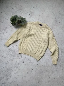 British Wool Sweater Cable Knit Sweater Beige Size M - Picture 1 of 20