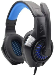 USB-A Gaming LED Blue Headphones with KOMC G308 Microphone Inline Controls PC Computer - Picture 1 of 6