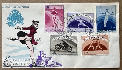 San Marino 1958 Sports Series FDC • Athletics Boxing Gymnastics Ice Skater - Image 1 of 4
