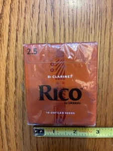 10 Pack Rico Bb Clarinet Reeds Strength 2.5 RCA1025 Sealed Box D’Addario Wood - Picture 1 of 6