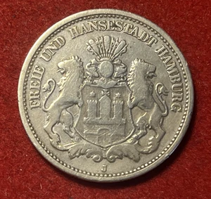 Hamburg 2 Mark 1876 J Silver Coin KM#290 T8777 - Picture 1 of 2