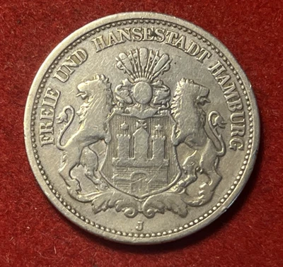 Hamburg 2 Mark 1876 J Silver Coin KM#290 T8777 - Image 1 of 2