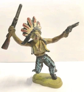 Soldatino in Gomma ISAS - Indiano con Fucile e Pistola - Basetta Originale - Foto 1 di 5