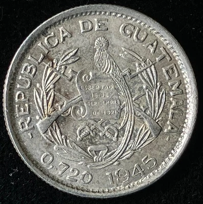 1945 Guatemala Silver 10 Centavos, Free US Shipping - Image 1 of 2