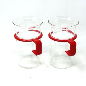 Bodum Glass Coffee Tea Mug Cups Red Acrylic Vintage Retro Denmark Modern Set 2 - Picture 1 of 8