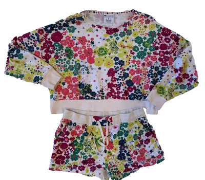 Champion Sweatshirt Sweatpants Set Bright Flowers Floral Raw Neck Top M Shorts L - Image 1 of 4
