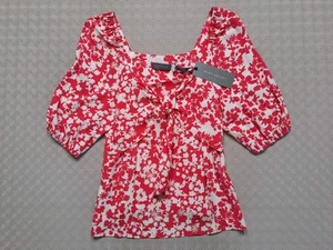 Top estivo in velluto come nuovo taglia 6 - top rosso Elisabetta floreale nuovo con etichette prezzo consigliato £69 - Foto 1 di 15
