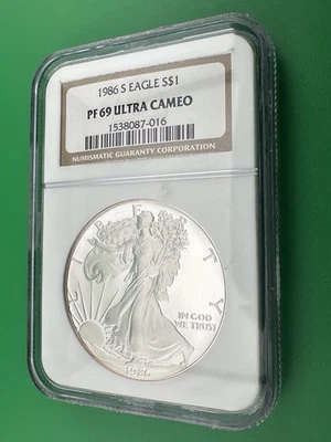 1986-S $1 American Silver Eagle Proof NGC PF69 Ultra Cameo Preowned - Image 1 of 2