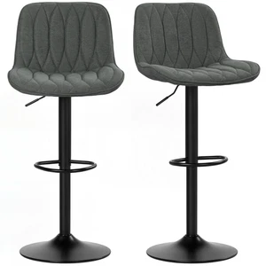 Bar Stools Set of 2 Charcoal Grey Linen 50W x 50D x 112H cm Steel Padded Swivel - Picture 1 of 14