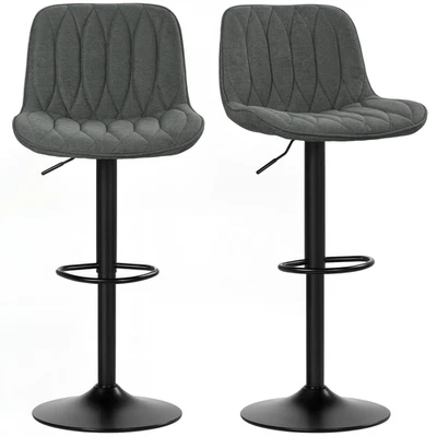 Bar Stools Set of 2 Charcoal Grey Linen 50W x 50D x 112H cm Steel Padded Swivel - Image 1 of 4