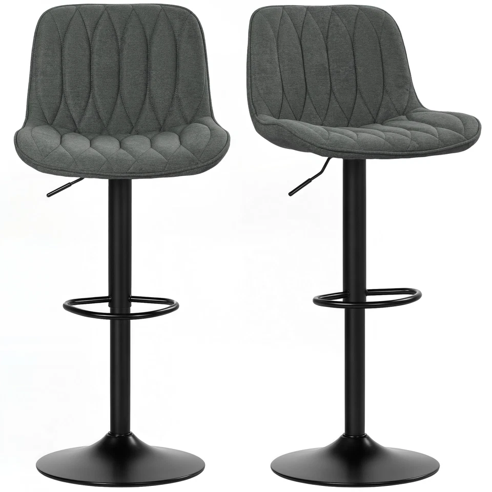 Bar Stools Set of 2 Charcoal Grey Linen 50W x 50D x 112H cm Steel Padded Swivel - Image 1 of 4