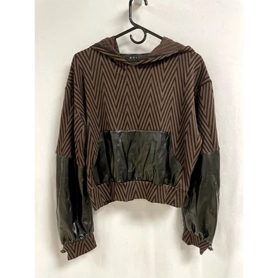 NOLI Vienna Jacquard Chevron Hoodie Faux Leather Trim Brown Black Women's M - Image 1 of 4