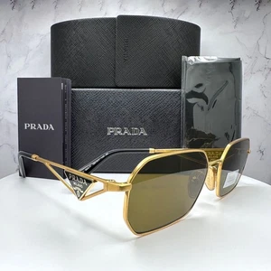 PRADA Sunglasses Gold Metal 58mm Brown Lens Square Authentic Prada - Picture 1 of 18