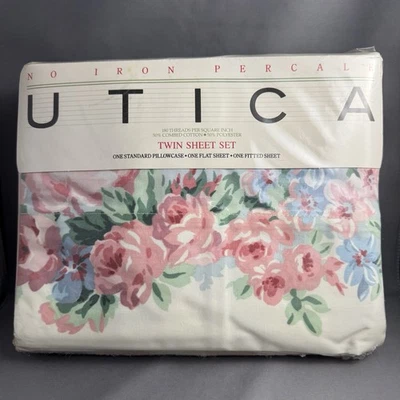 Utica 3 pc Twin Sheet Set Brideshead II Rose No Iron Percale USA Vtg Sealed - Image 1 of 4