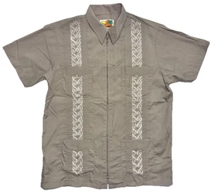 The Genuine Haband Guayabera Size S Short Sleeve Full Zip Shirt Embroidery Taupe - Picture 1 of 7