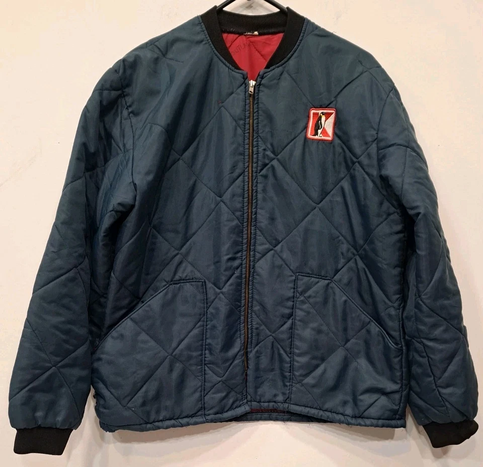 Abrigo Chaqueta Acolchada Azul Pingüino Marca K Años 80 De Colección Hecho en EE. UU. Para Hombre Talla XLarge Foto 1 de 4