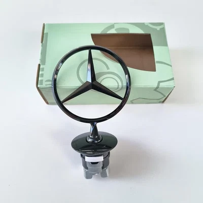 Fit For Mercedes Benz S E C C300 44mm Front Hood Standing Star Emblem Matt Black — 第 1/4 张图片