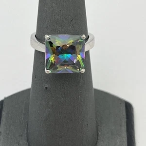 ANILLO TOPACIO ARCO IRIS MÍSTICO CUADRADO PLATA ESTERLINA 925 - 6,5 - Imagen 1 de 7