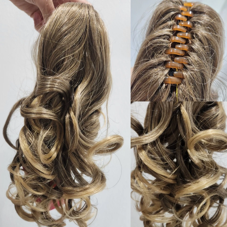 Mila 13" Largo Rizos CLIP GARRA COLA DE CABALLO Marrón Claro con Extremos Rubio Dorado Pieza para el Pelo Foto 1 de 4