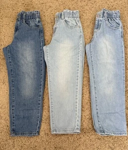 Lot Of 3 Cat & Jack Relaxed Paperbag High Rise Stretch Girls Denim Jeans Size 8 - Picture 1 of 20