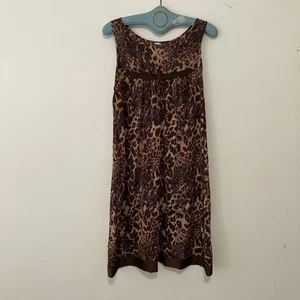 Leopard Print Full Long Slip/Dress Size S Babydoll V-neck Lace Detail - Picture 1 of 4