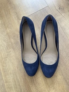 Women's Suede Navy Blue Mid Heeled Court Shoes Boxed - Picture 1 of 4
