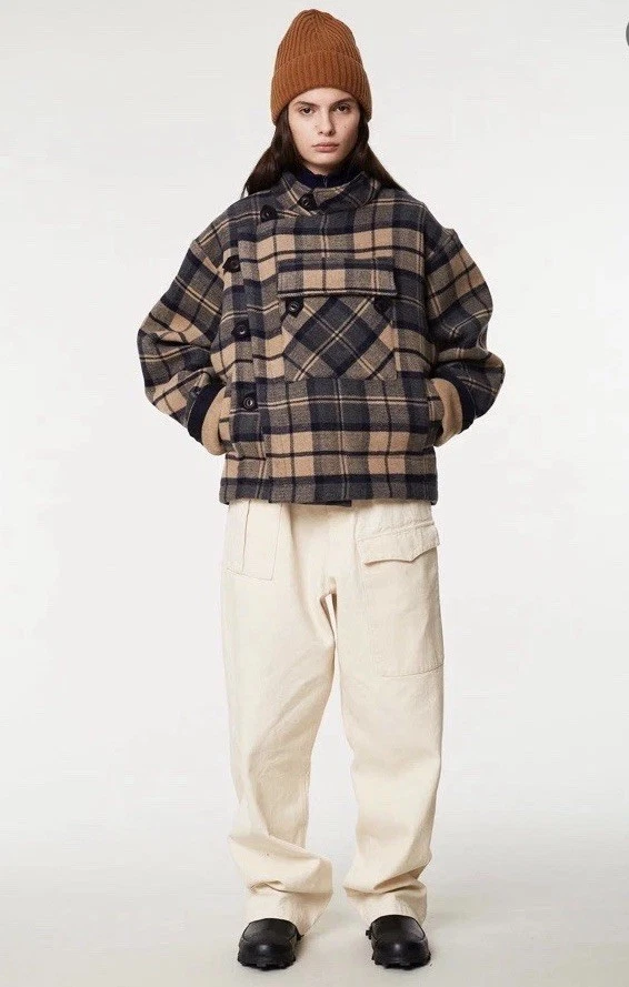 Girls of Dust 40s rider oversized jacket poncho grey wool check xxs - Image 1 of 4