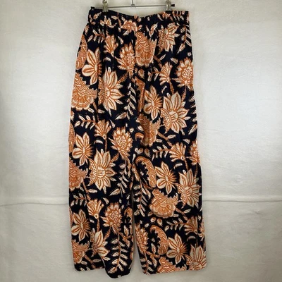 Christian Siriano Wide Leg Pants Navy Orange Floral Boho Tropical Resort Sz M - Image 1 of 4