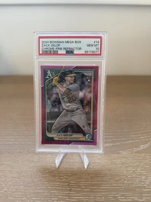 🔥PSA 10 Zack Gelof RC Number to /299 Bowman Mega Box Pink Refractor 2024 - Image 1 of 2