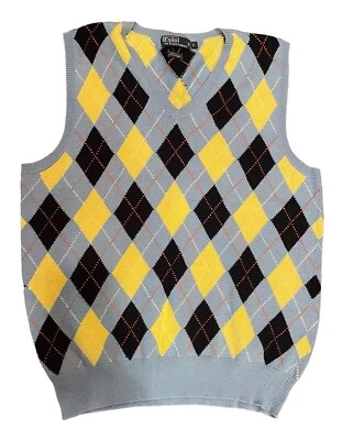 Polo Ralph Lauren Hombre Grande Alto Argyle Suéter Chaleco Azul y Amarillo Cachemira Foto 1 de 4