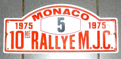 RARE Plaque Métal Alu Rallye Automobile MJC MONACO 1975 N°5 Rally Plate VINTAGE - Photo 1/2