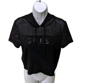 NWT GUESS Gretchen Mesh Hoodie Cropped Sweatshirt Womens S 90s Y2K #7 - Picture 1 of 10