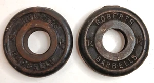 Lot Of 2 Vintage Roberts Barbell Plates 1-1/4 Lb Weightlifting Paperweight - Picture 1 of 7