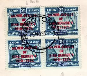 COOK ISLANDS KGV Cover SILVER JUBILEE 1935 *VARIETIES* Overprint BLOCK{4} UYR12 - Picture 1 of 12