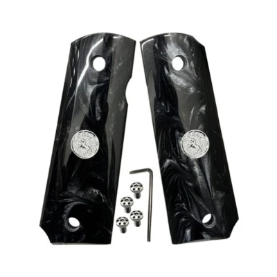 SHARD 1911 Grips Full Size fit Colt Springfield Grips Black Pearl W/Silver Medallion