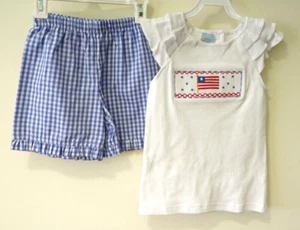 NWT Southern Sunshine Smocked Flag Shorts Outfit Girl's Size 6 - Picture 1 of 2