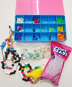 Pony Beads Lot w Container Pre-owned Kid Crafts Camp Summer 12oz Plastic Multi - Picture 1 of 5