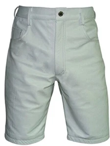 Mens Real Leather Bermuda Shorts Long Leg Lederhosen Style Casual White Shorts - Picture 1 of 5