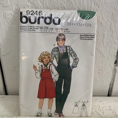 VTG Burda 9246 Childrens Dress Jumper Overalls Pattern Sz 4-12~ New Sealed Uncut - Image 1 of 4