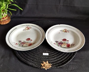 Antique Floral Colorful Iron Enamel Platter Plates Pair Kitchen Decorative IE163 - Picture 1 of 7
