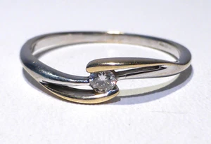 9ct Gold Diamond Solitaire Ring UK Hallmark Size U Boxed Multi Tone Gold - Picture 1 of 21