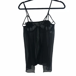 Fredericks of Hollywood black babydoll lingerie Size S/M Mesh Flower Front Close - Picture 1 of 6