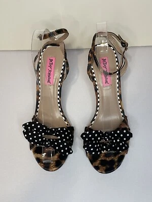 BETSEY JOHNSON SWEETIE SLINGBACK HEELS LEOPARD PRINT POLKA DOT BOWS SIZE 6.5 - Image 1 of 4