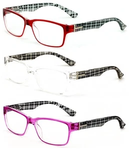 3 Pairs Modern Rectangular Lightweight Reading Glasses Plaid Men Women Clear7017 - Picture 1 of 8