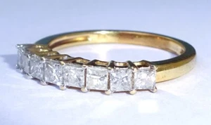 9ct Gold & 0.33ct Princess Square Diamond Pave Set Half Eternity Ring, Size J - Picture 1 of 12