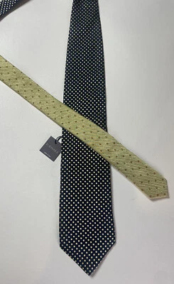 Nuevo con etiquetas Corbata Canali 100% Seda Negro Dorado Lunares Hecha en Italia Diseñador Foto 1 de 4